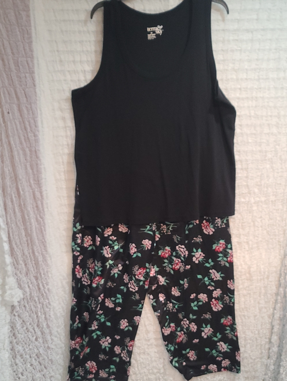 Terra & Sky Black Tank with Floral Pants - Black, Pink, Green PTP29 Inseam 39
